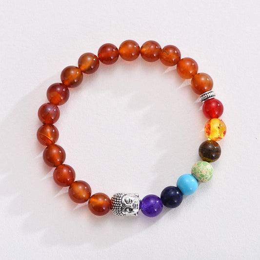 7 Chakra Stone Healing Beaded Buddha Charm Bracelet Crystal Energy Bracelet Adjustable 8mm - Touch Bling