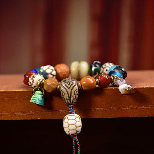 Tibetan Multi-Gemstone Agate Bracelet – Handcrafted Tibetan-Style Beaded Bracelet - Touch Bling
