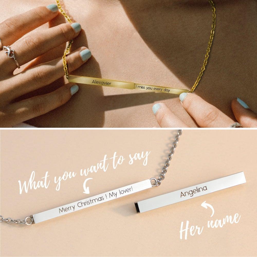 Personalized Double Layered Bar Engraved Message Necklace