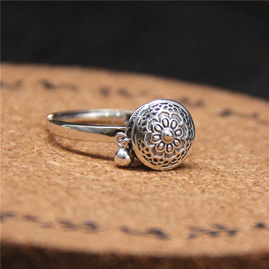 Six-Character Prayer Wheel Mantra Ring S925 Silver Jewelry Opening Adjustable - Touch Bling