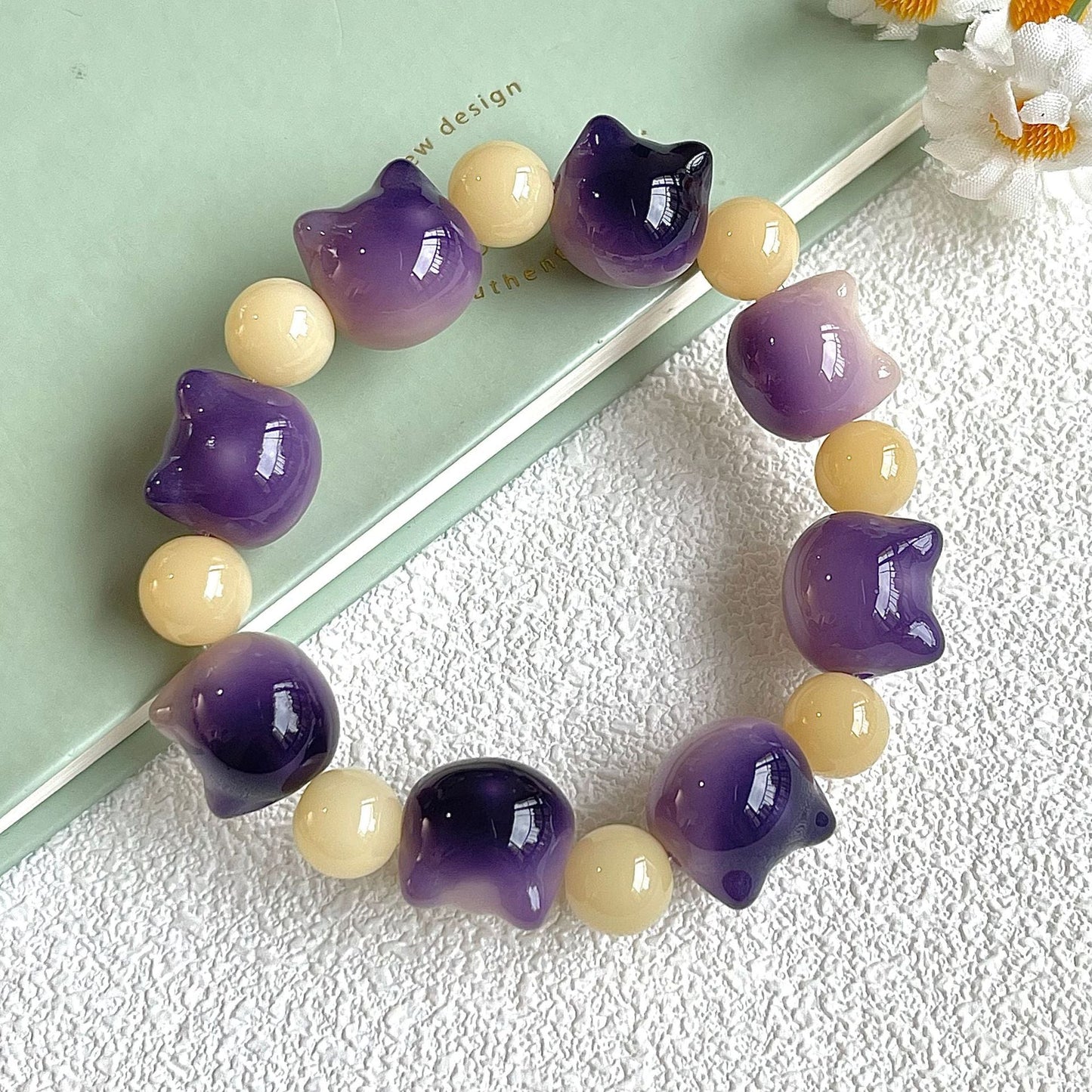 16mm Adorable Cat Head Bodhi Bracelet (Available in Multiple Colors) - Touch Bling