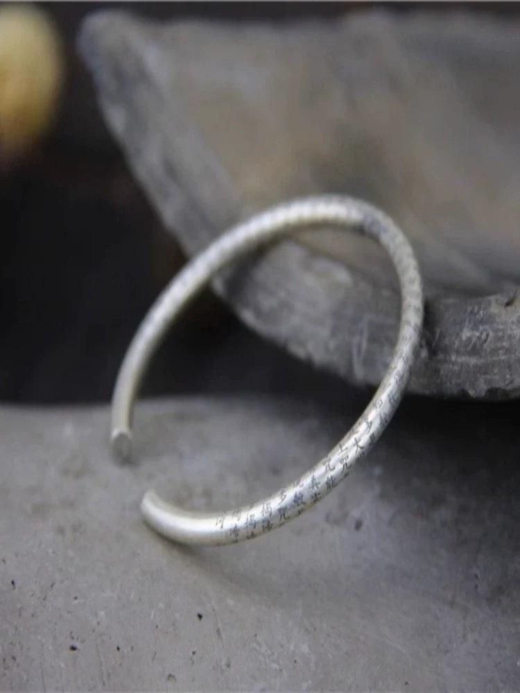 Pure Silver Heart Meridian Silver Bracelet Retro and Old Solid Men's and Women's Bracelets - Touch Bling
