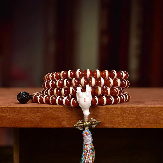 Natural Red One-Line Dzi Beads 108 Beads Mala Necklace - Touch Bling