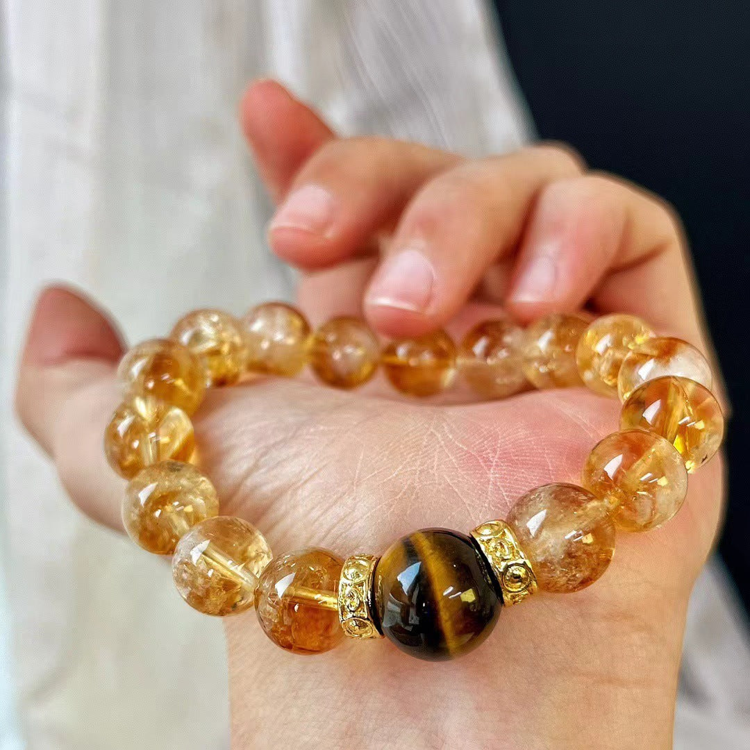 10MM Natural Citrine Crystal Bracelet Premium Tiger's Eye Bracelet - Touch Bling