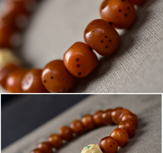 Natural Old Camel Bone Bracelet, Pure Hand-carved Dice Tibetan Bead Bracelet - Touch Bling