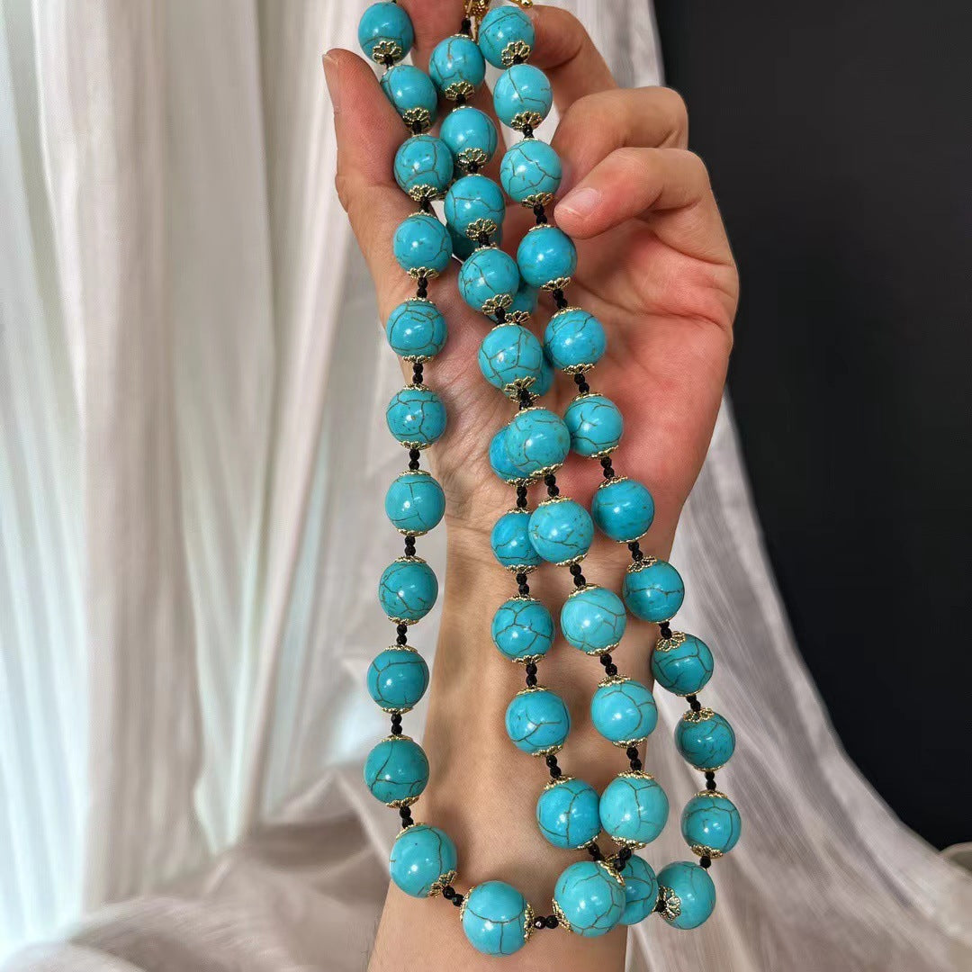 Vintage Artificial Turquoise Clavicle Chain Necklace Turquoise Bracelet Gemstone Jewelry Set for Women - Touch Bling