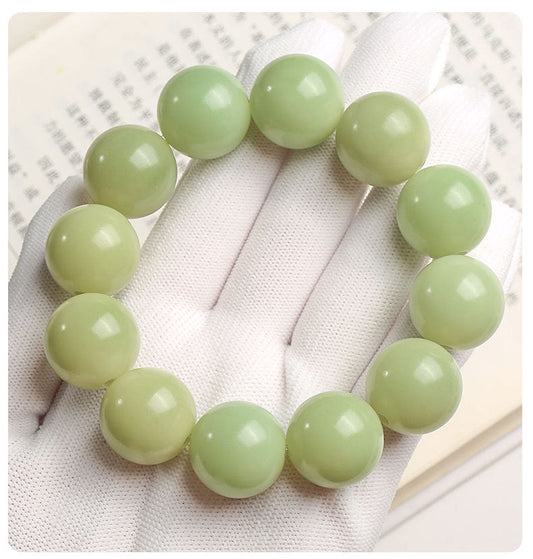 Natural Bodhi Buddha Beads Beads Large Green Jade Bodhi Round Bead Bracelet