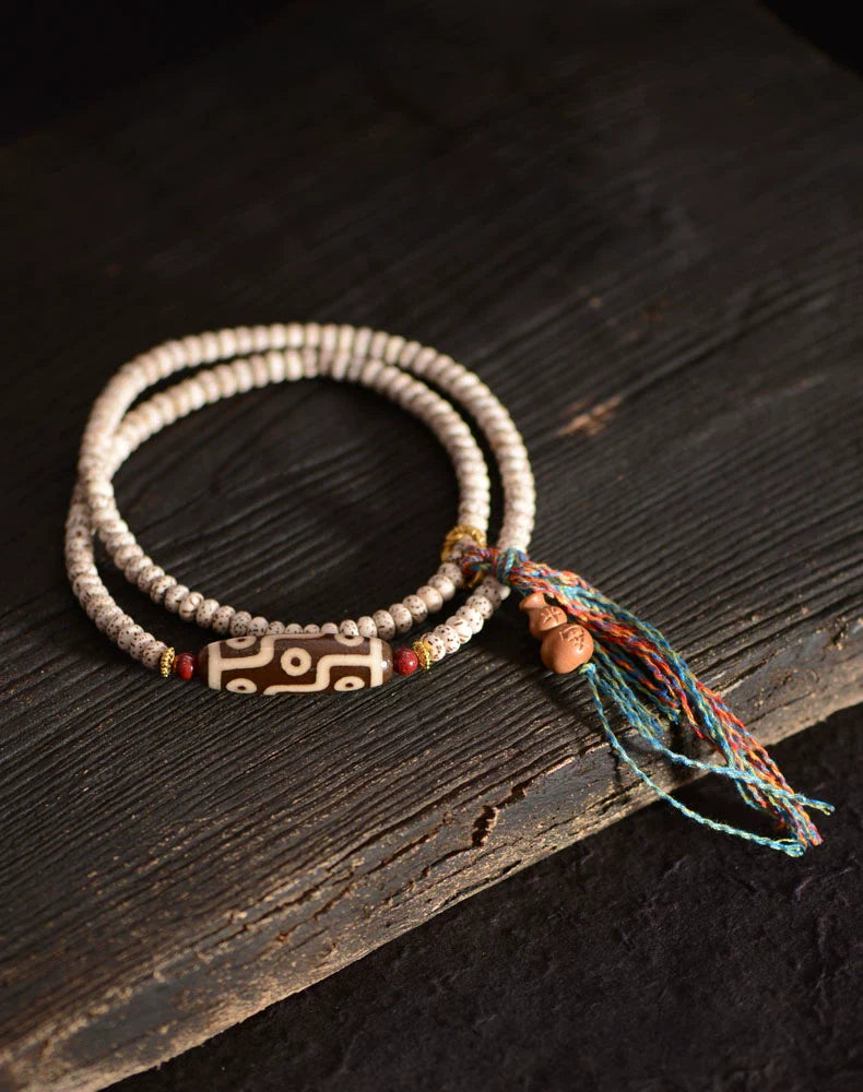 Star & Moon Bodhi Bracelet Nine-Eyed Dzi Beads Handstring
