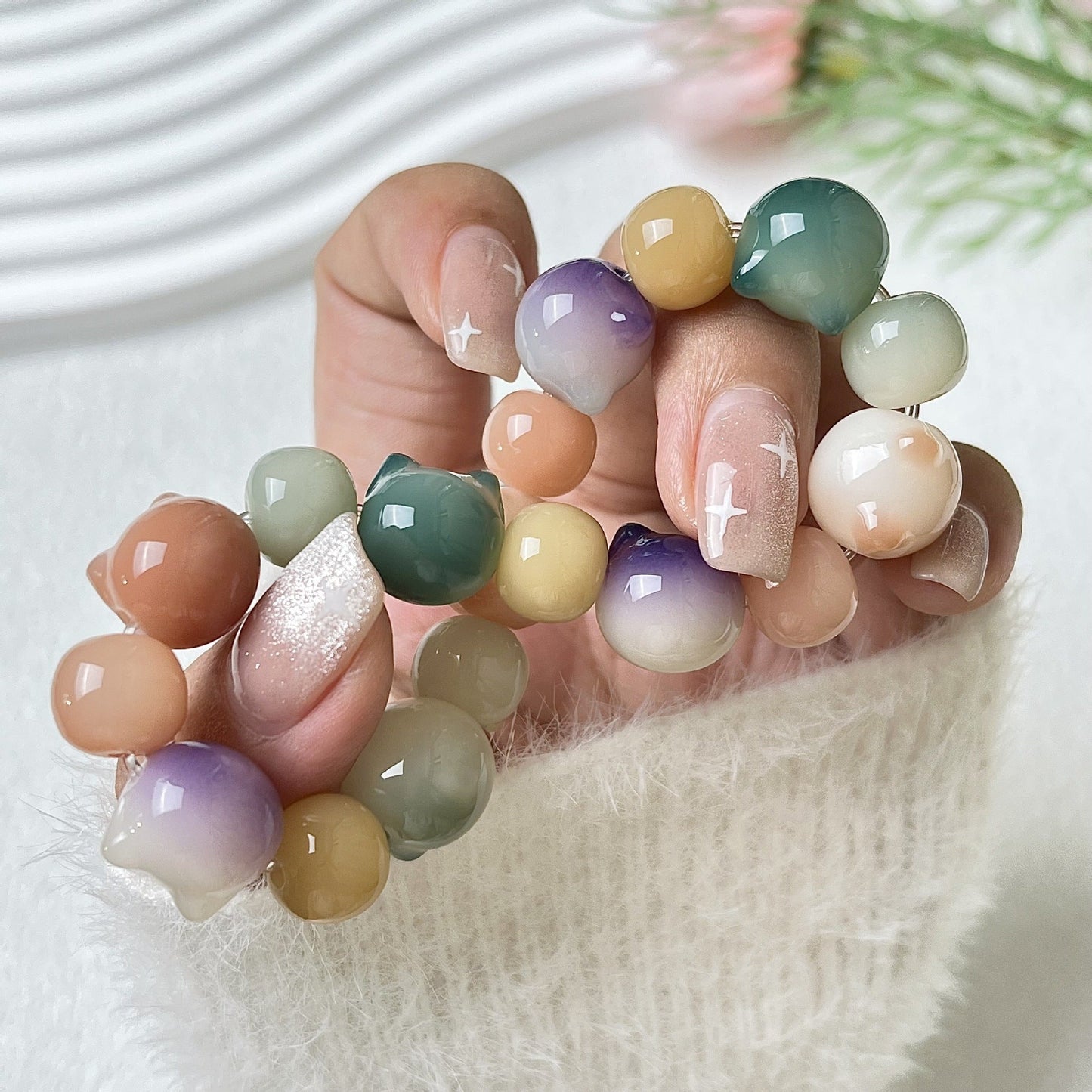 Small-Sized Colorful Adorable Cat Head Bodhi Bracelet - Touch Bling