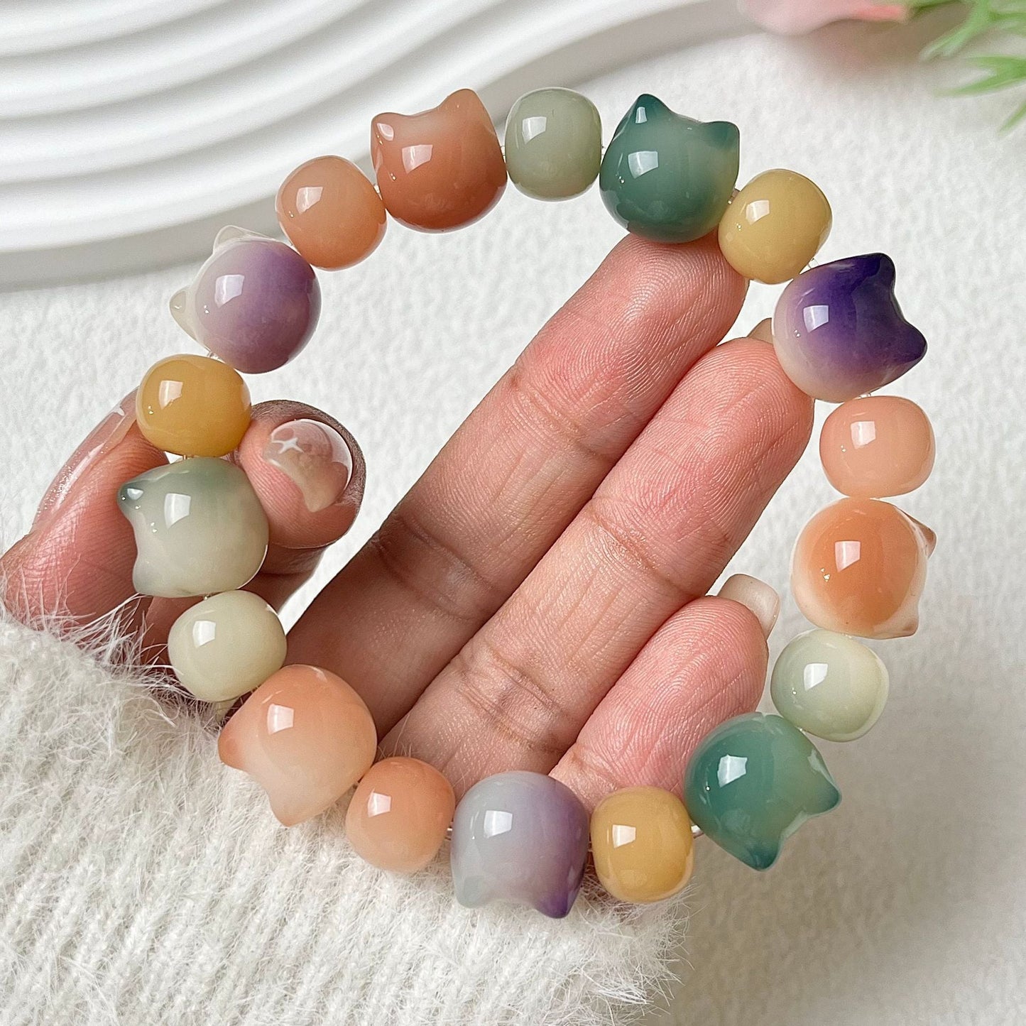 Small-Sized Colorful Adorable Cat Head Bodhi Bracelet - Touch Bling