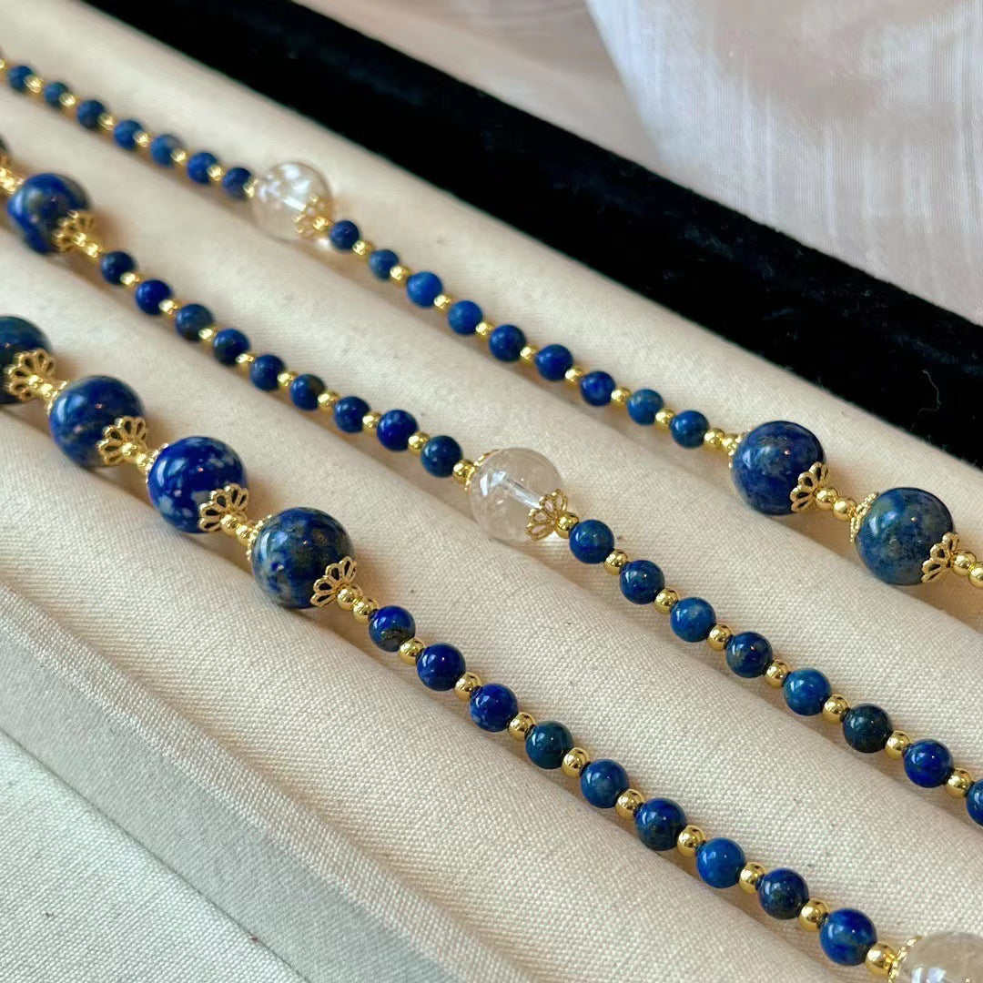 Vintage Natural Lapis Lazuli Necklace Natural White Crystal Clavicle Chain Necklace - Touch Bling