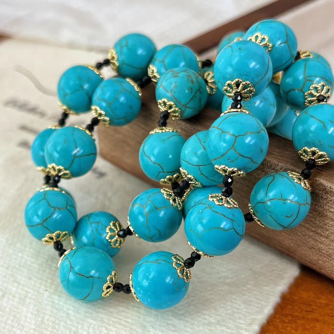 Vintage Artificial Turquoise Clavicle Chain Necklace Turquoise Bracelet Gemstone Jewelry Set for Women - Touch Bling