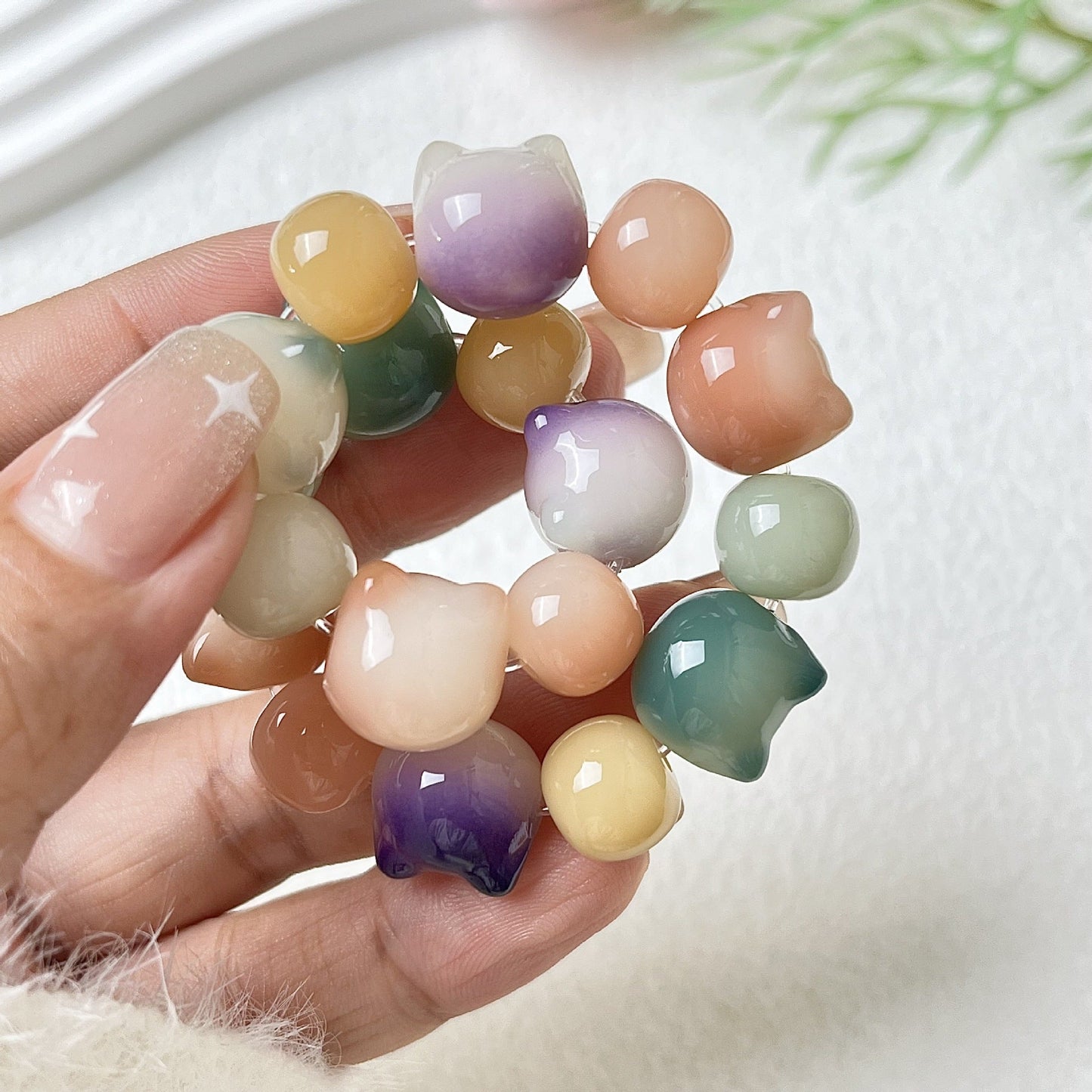 Small-Sized Colorful Adorable Cat Head Bodhi Bracelet - Touch Bling