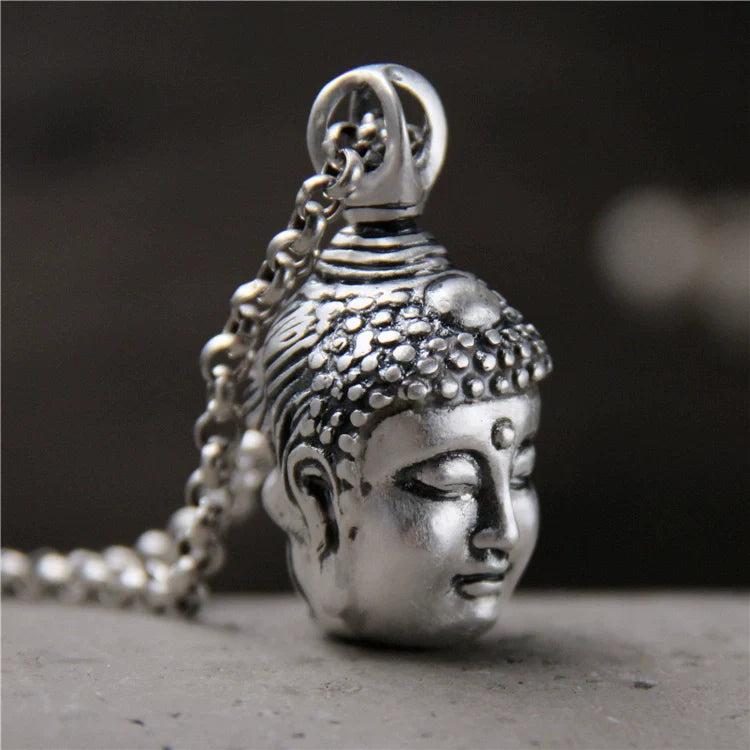 S999 Sterling Silver Necklace Double-Sided Buddha and Demon Pendant - Touch Bling