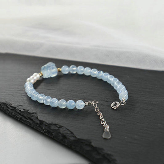 Aquamarine Rabbit Bracelet Fine Pearl Bracelet - Touch Bling