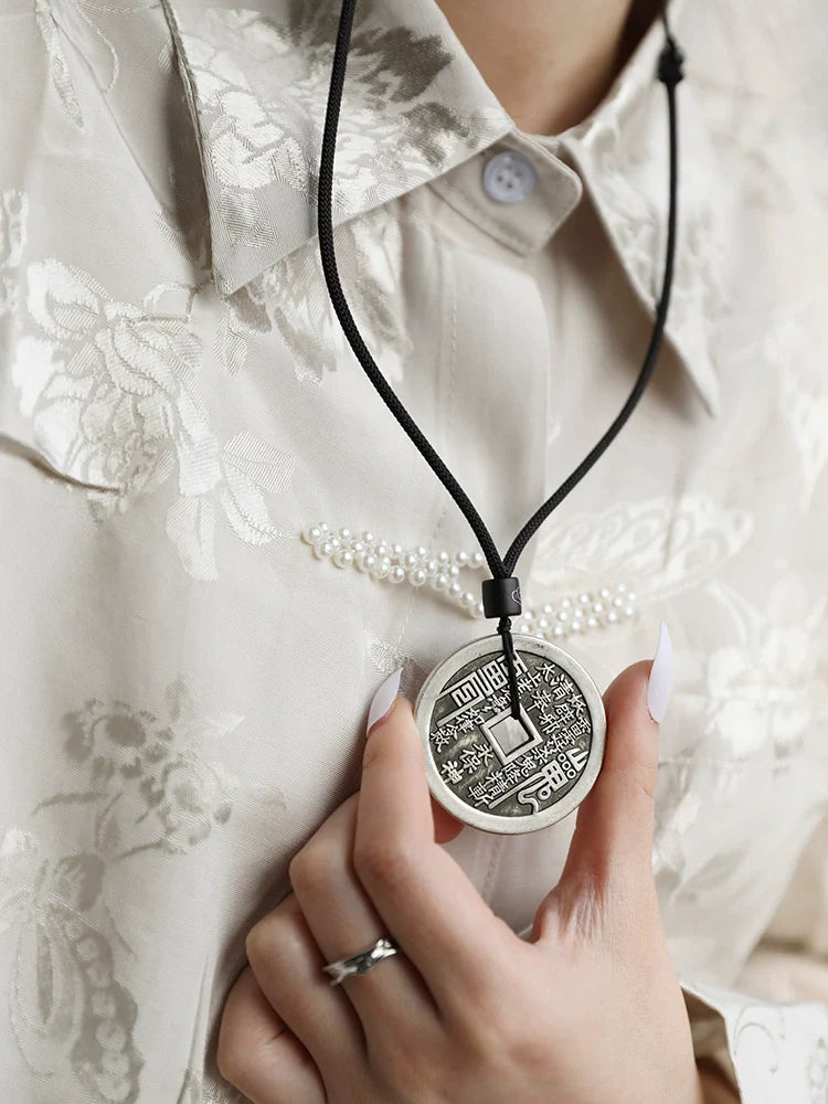 Mountain Ghost Thunder Order Coin Pendant Black Rope Necklace - Touch Bling