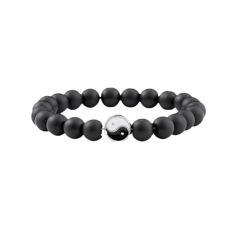 Tai Chi Yin Yang White Turquoise Bracelet Matte Black Handmade Beaded Bracelet - Touch Bling