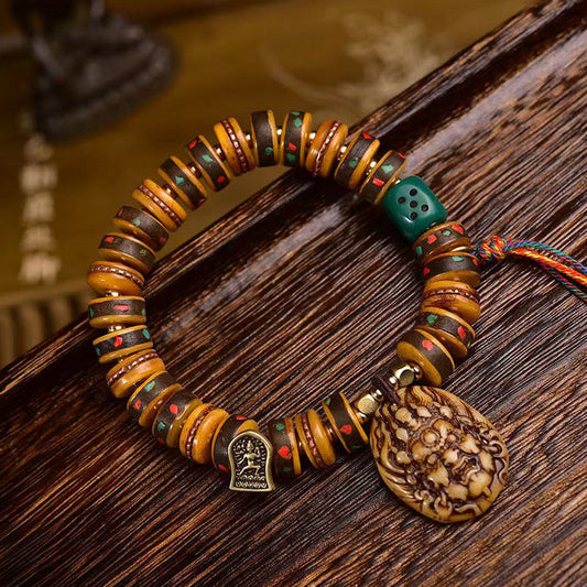 Tibetan Camel Bone Bead Bracelet with Old Copper Inlay – Handcrafted Tibetan-Style Prayer Bead Bracelet - Touch Bling