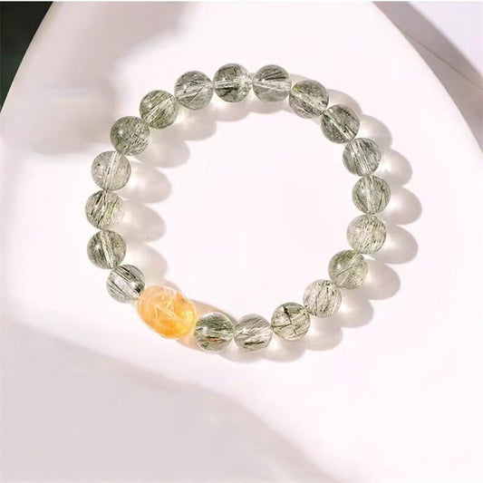 Natural Green Rutilated Quartz Crystal Bracelet with Pixiu - Touch Bling