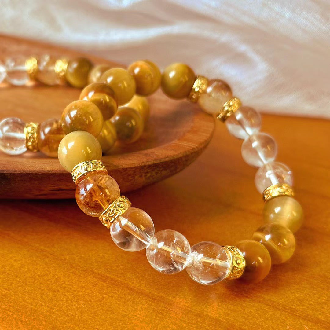 High Quality Natural Tiger's Eye Stone Bracelet Natural Citrine White Crystal Bracelet Handmade Bracelet - Touch Bling