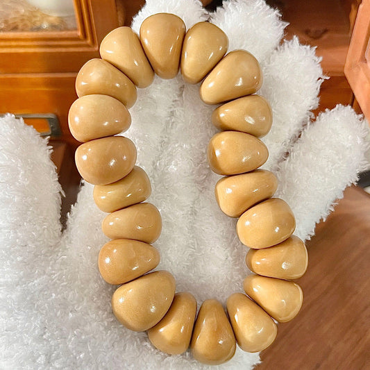 Natural Tagua Nut Garlic Bead Bracelet in Extra Large Size 20MM - Touch Bling