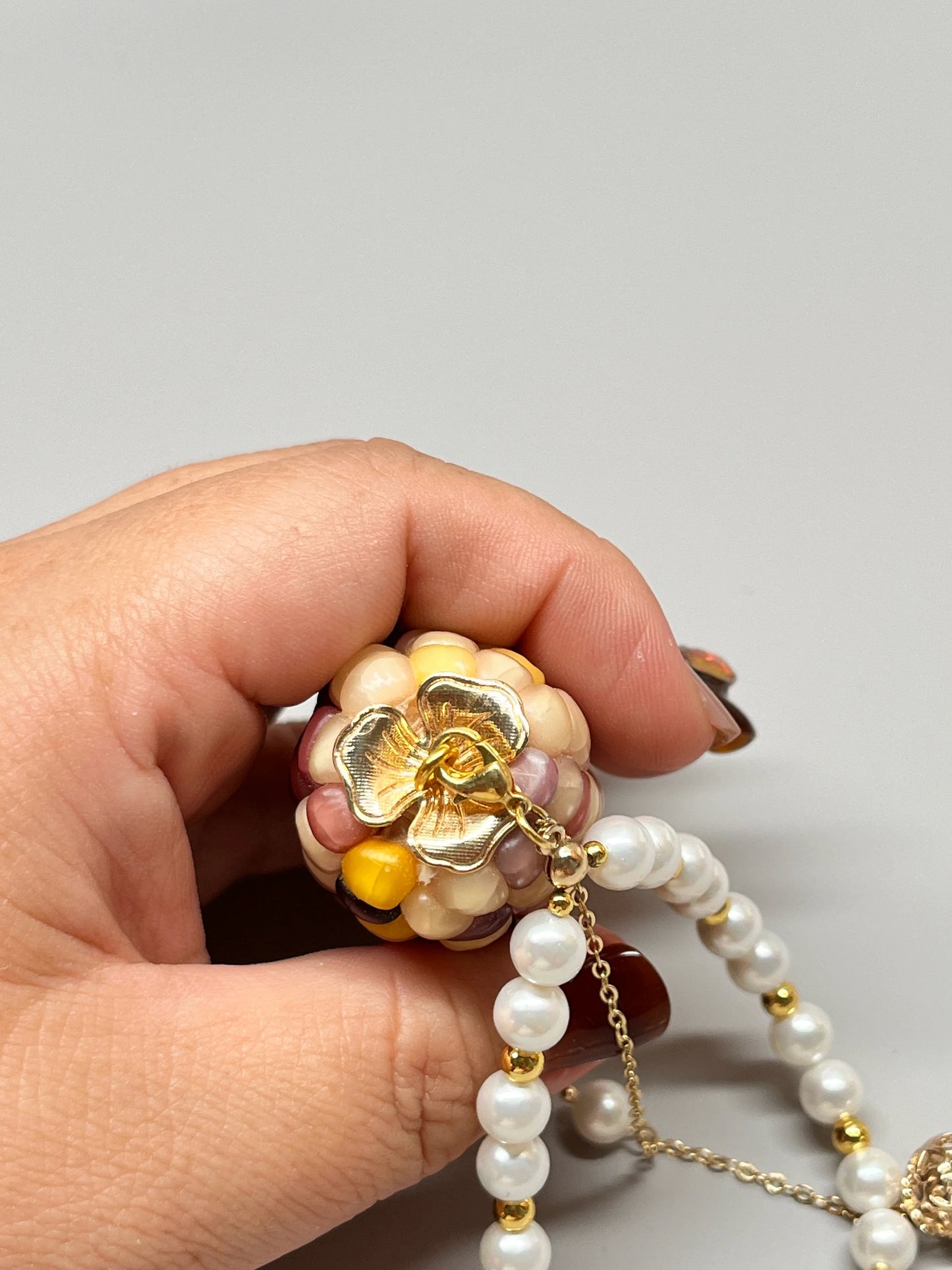 Pink and Yellow Crackle Jade Corn Ornament - Touch Bling