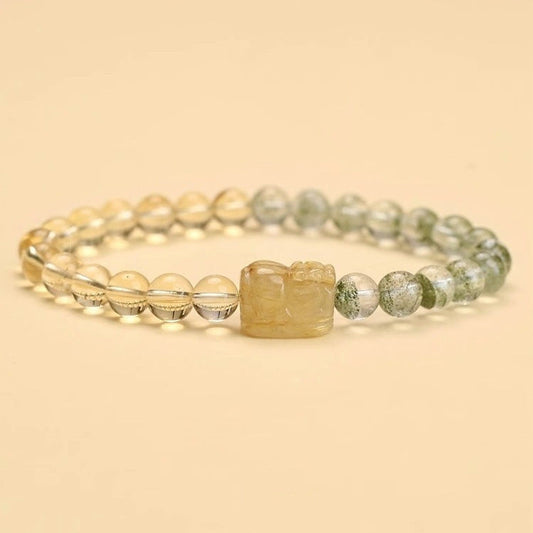 Natural Green Phantom Quartz and Citrine Pixiu Bracelet - Touch Bling