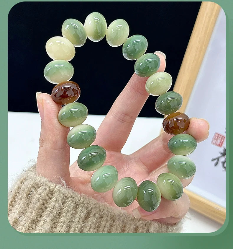 Natural Color Jade-Bodied Bodhi Prayer Bead Bracelet, 14mm - Touch Bling