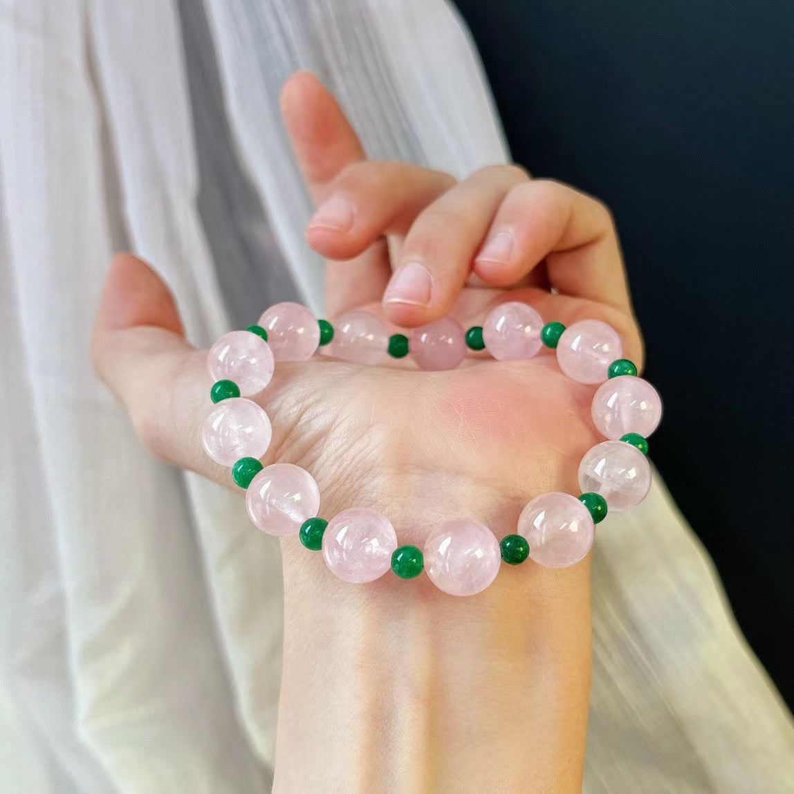 Natural Pink Crystal Contrasting Color Jadeite Quartzite Bracelet for Women - Touch Bling