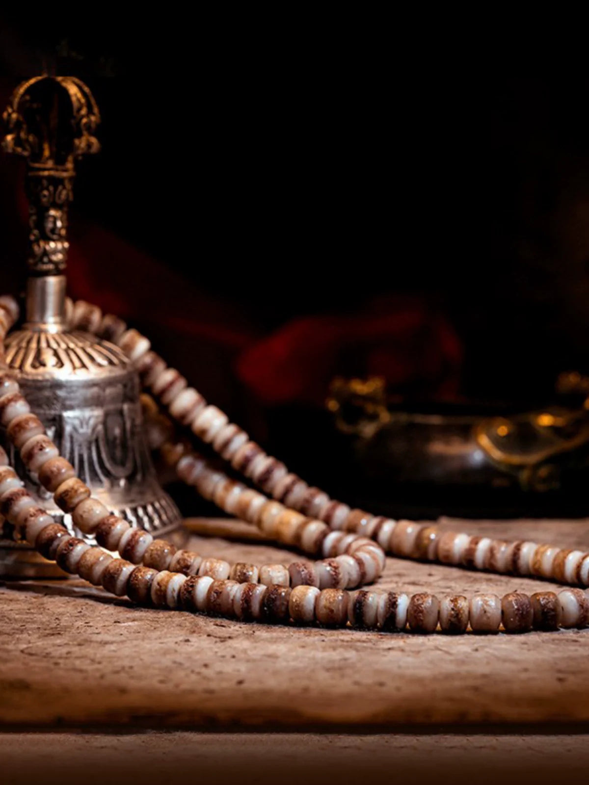 Tibetan Gabala Yak Bone 108 Beads Mala Bracelet for Meditation 10*8mm