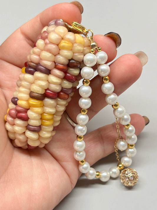 Pink and Yellow Crackle Jade Corn Ornament - Touch Bling