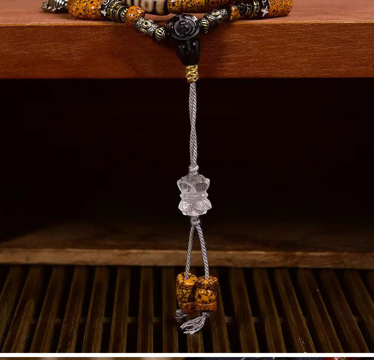 Natural Star and Moon Bodhi 108 Beads Mala Necklace – Stress Relief Design with Agate Dzi Bead Accessories - Touch Bling
