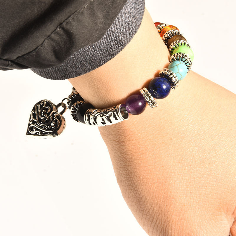 Healing Chakra Bracelet for Meditation Matte Agate Charm Heart Gemstone Health Bracelet - Touch Bling