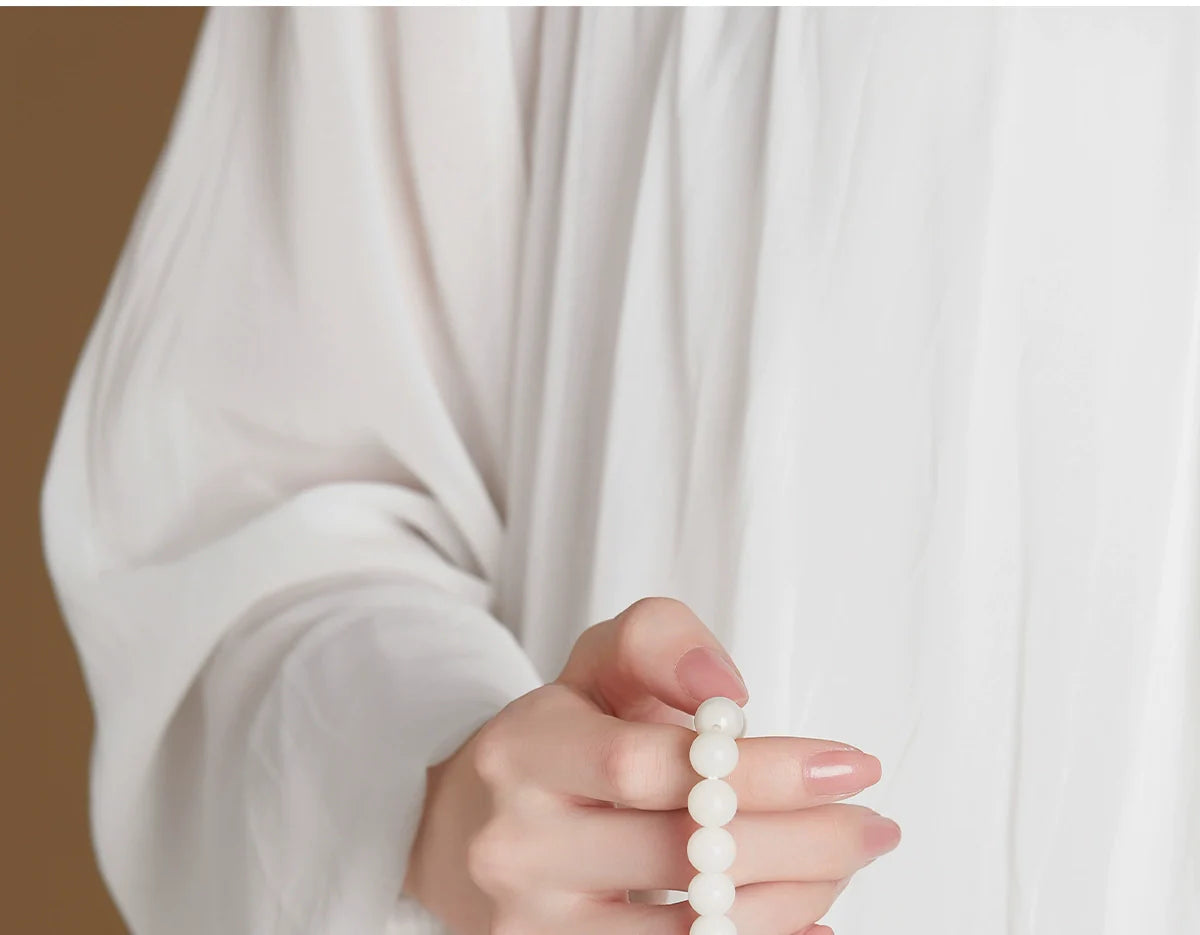 Natural White Jade Bodhi Bead Bracelet Buddhist Beads