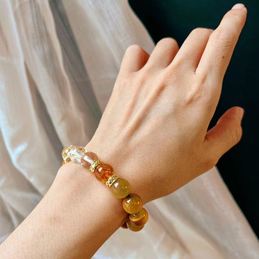 High Quality Natural Tiger's Eye Stone Bracelet Natural Citrine White Crystal Bracelet Handmade Bracelet - Touch Bling
