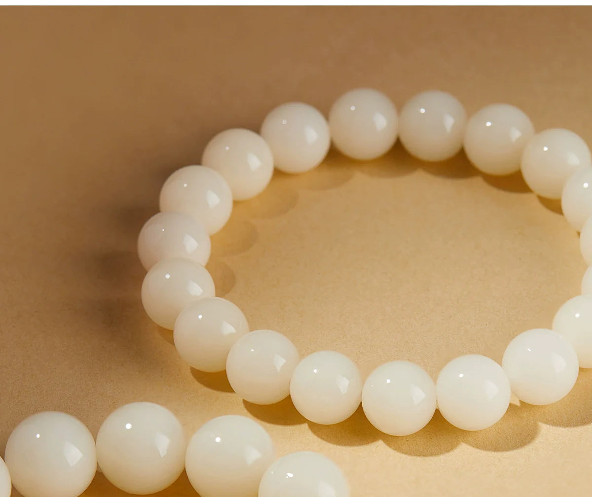 Natural White Jade Bodhi Bead Bracelet Buddhist Beads