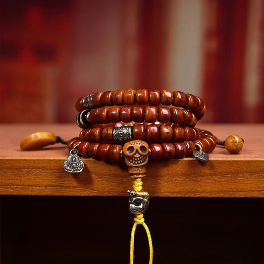 Tibetan Yak Bone 108 Mala Beads with Agate Line Beads and Adai Accessories - Touch Bling