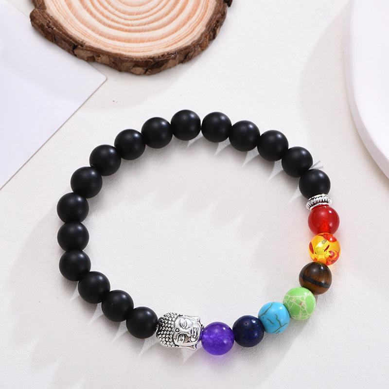7 Chakra Stone Healing Beaded Buddha Charm Bracelet Crystal Energy Bracelet Adjustable 8mm - Touch Bling