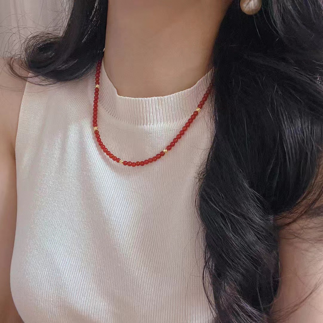 Pigeon Blood Natural Red Chalcedony Necklace Clavicle Chain Necklace - Touch Bling