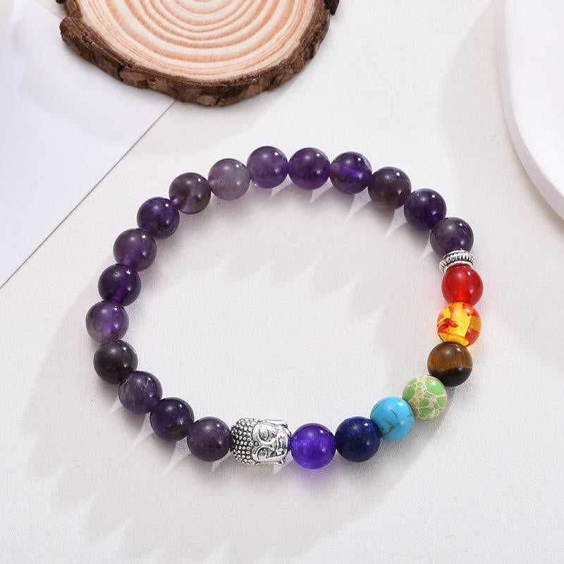 7 Chakra Stone Healing Beaded Buddha Charm Bracelet Crystal Energy Bracelet Adjustable 8mm - Touch Bling