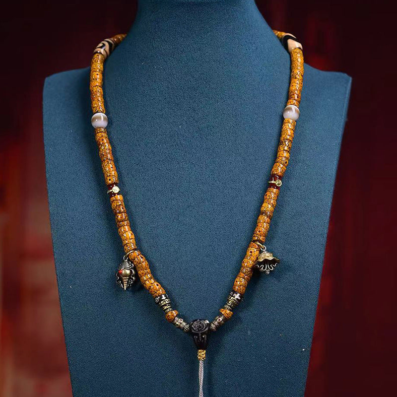 Natural Star and Moon Bodhi 108 Beads Mala Necklace – Stress Relief Design with Agate Dzi Bead Accessories - Touch Bling