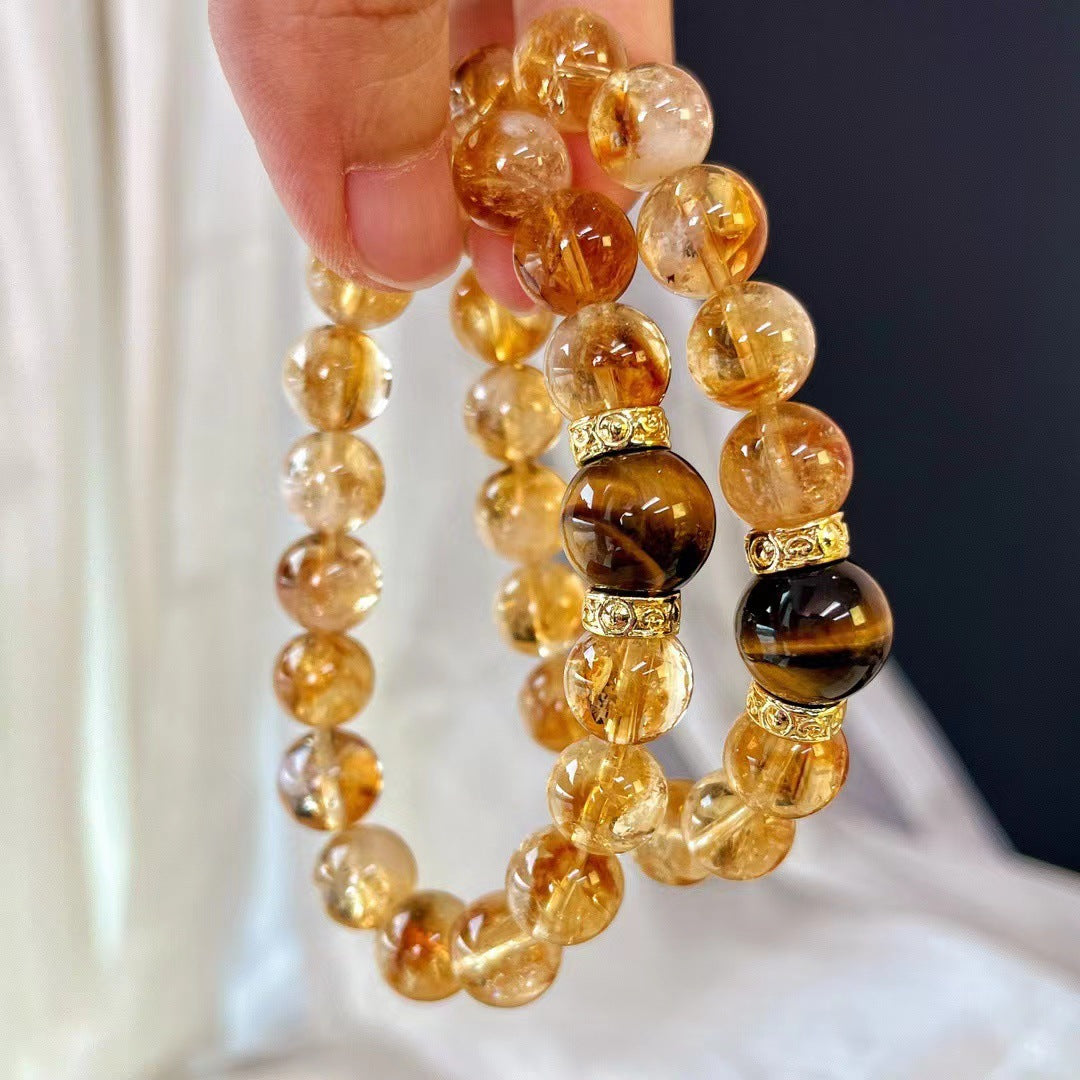 10MM Natural Citrine Crystal Bracelet Premium Tiger's Eye Bracelet - Touch Bling