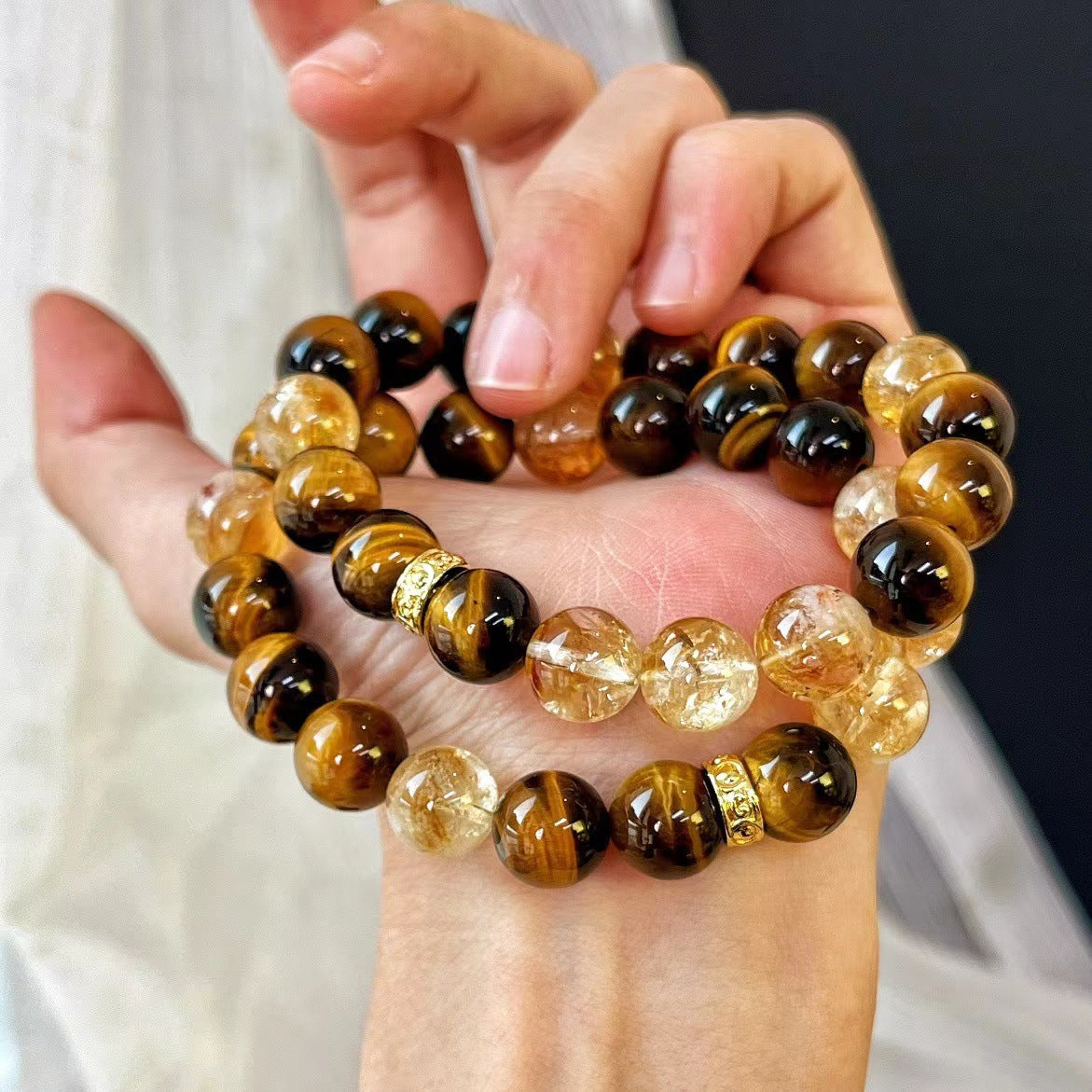 10MM New Maillard Style Natural Citrine Bracelet Natural Tiger's Eye Premium Bracelet - Touch Bling