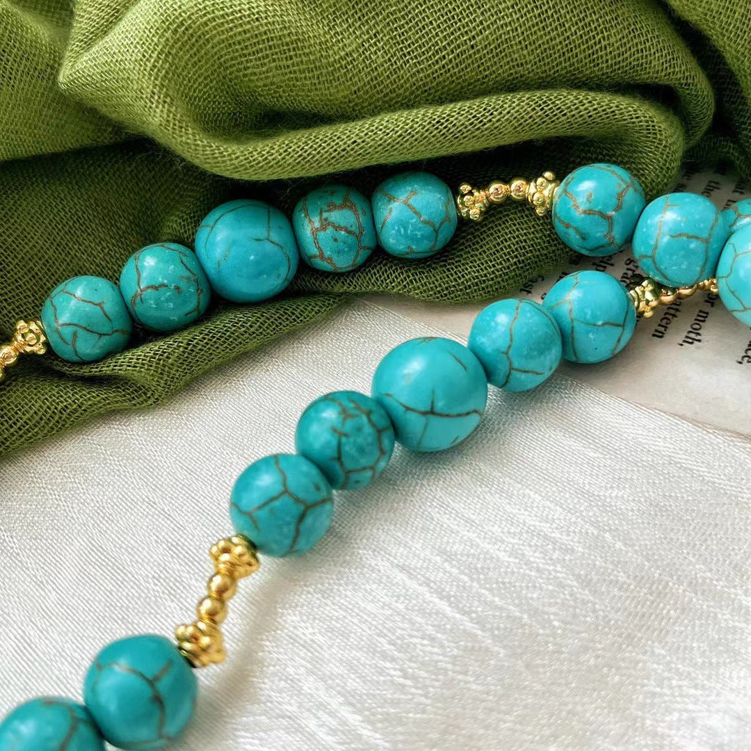 Retro Artificial Turquoise Necklace Light Luxury Clavicle Chain Necklace for Women - Touch Bling