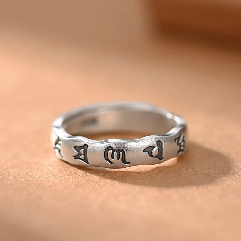 Tibetan Pure Silver Six-Syllable Mantra Couple Rings