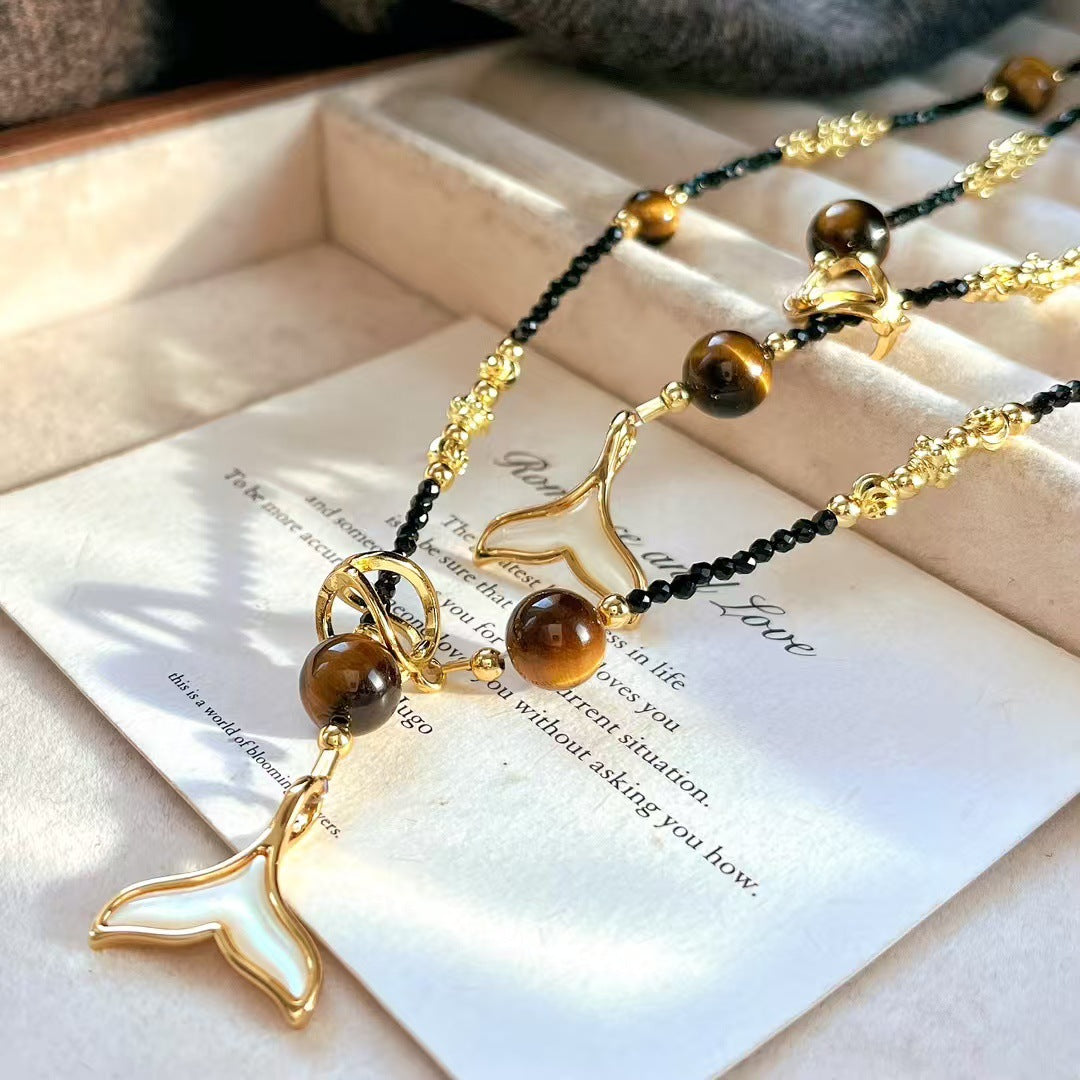 Vintage Natural Tiger's Eye Stone Artificial Crystal Pearl Necklace Clavicle Chain Necklace - Touch Bling