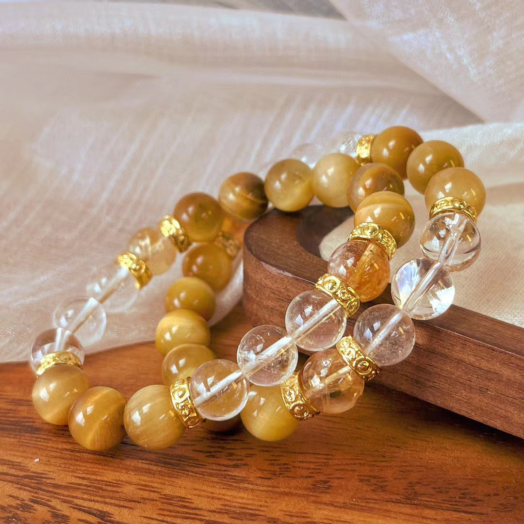 High Quality Natural Tiger's Eye Stone Bracelet Natural Citrine White Crystal Bracelet Handmade Bracelet - Touch Bling
