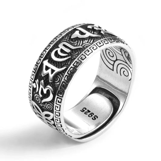 Adjustable 925 Silver Six-Syllable Mantra Ring