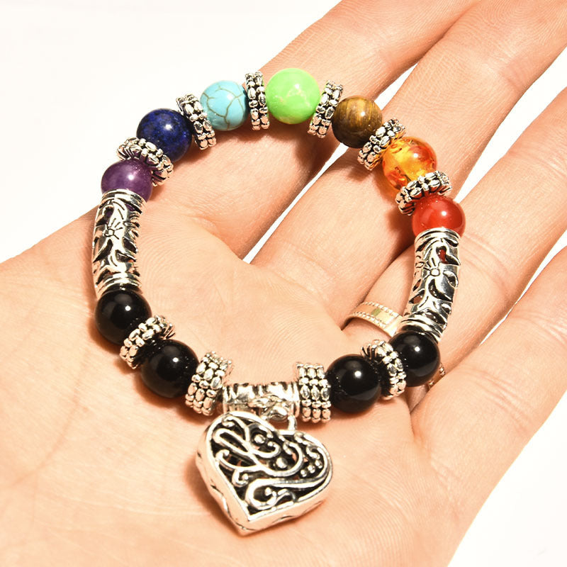 Healing Chakra Bracelet for Meditation Matte Agate Charm Heart Gemstone Health Bracelet - Touch Bling