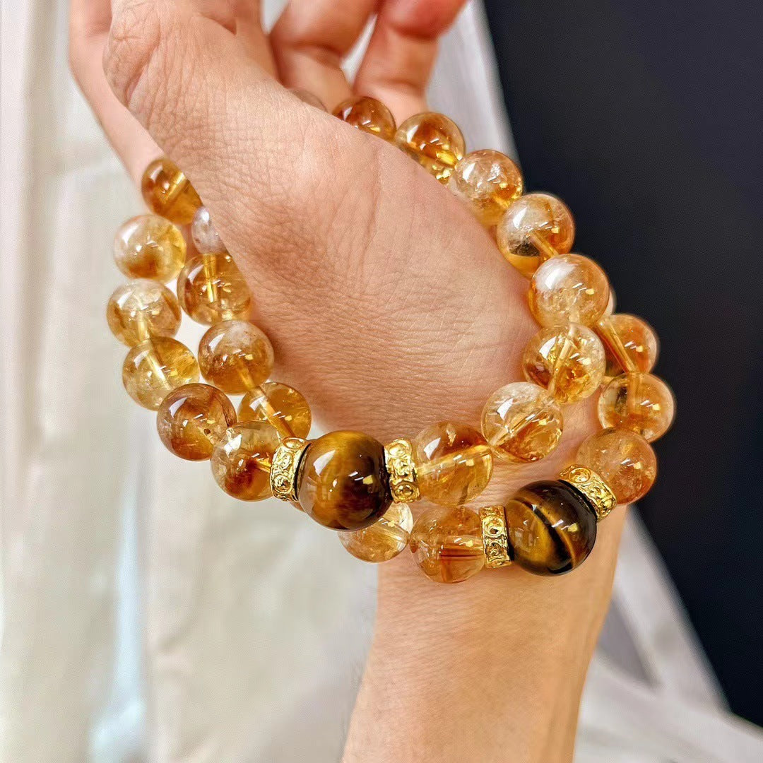 10MM Natural Citrine Crystal Bracelet Premium Tiger's Eye Bracelet - Touch Bling